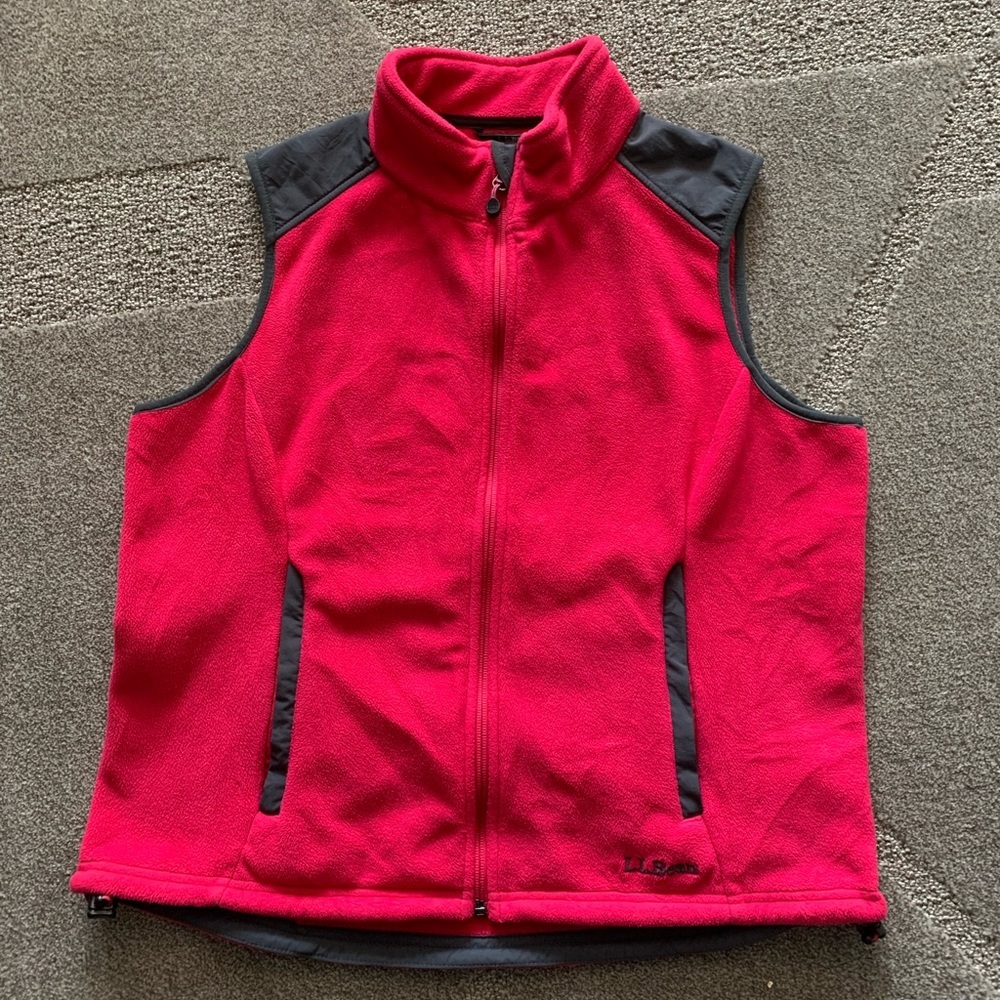 L.L. Bean Fuchsia & Gray Fleece Zip Front Vest